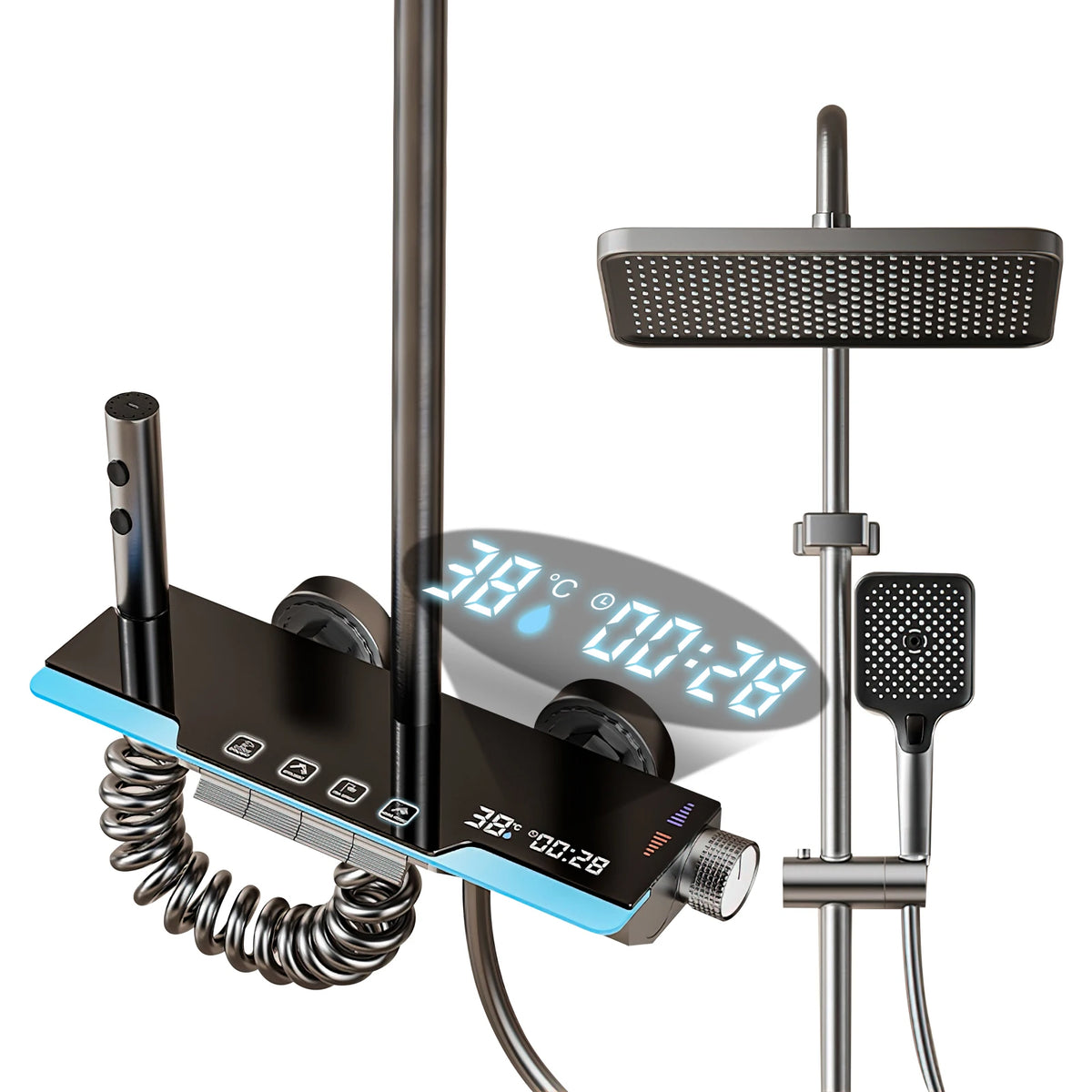 Smart Digital Display Shower Faucet Piano Style Rainlfall