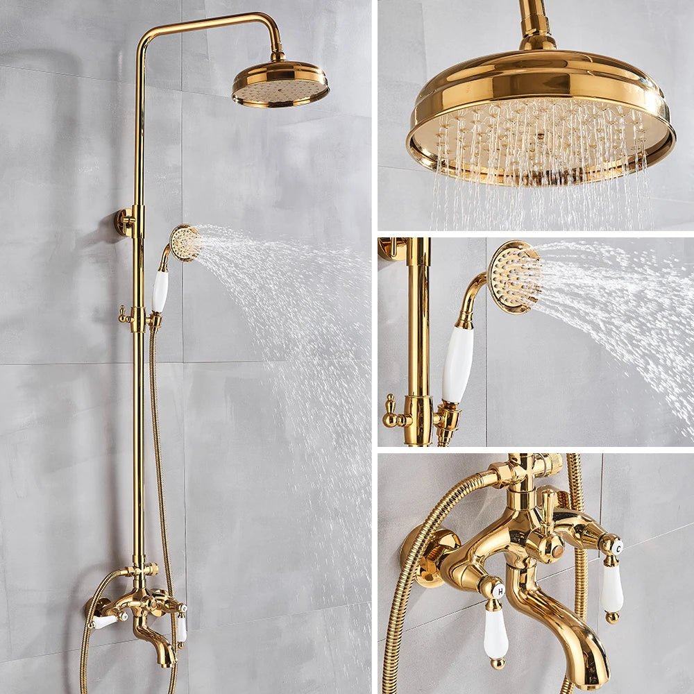 Rozin Gold Bathroom Shower Faucet Wall Mounted Brass