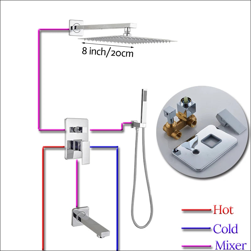 Rozin Wall Mount Rainfall Shower Faucet Chrome Concealed