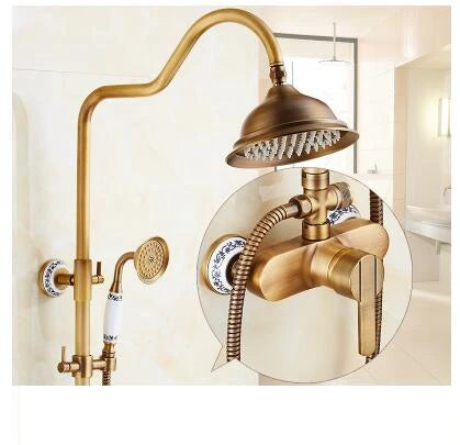 Antique Rain Shower Faucets Hand Brass Wall Mounted