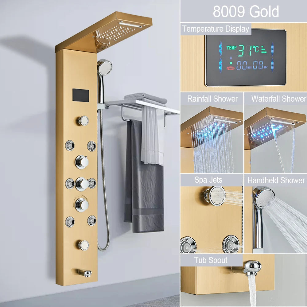 Led Light Shower Panel Waterfall Rain Digital Display