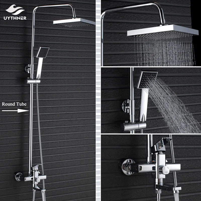 Uythner Bathroom Chrome/Black Shower Faucet Rotate Tub Spout