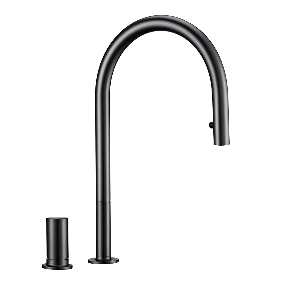 Pull Down Sink Faucet Brushed Gunmetal Black Handle