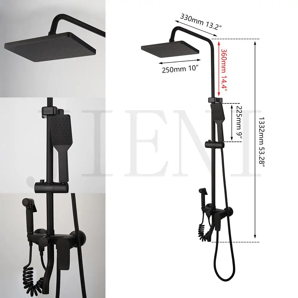 Jieni Matte Black Rainfall Shower Faucet Paint Black