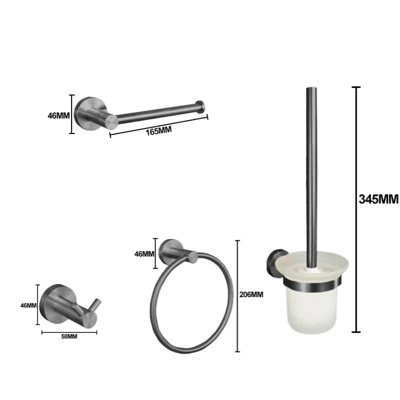 Grey Bathroom Hardware Kit Stainless Steel Round Wall
