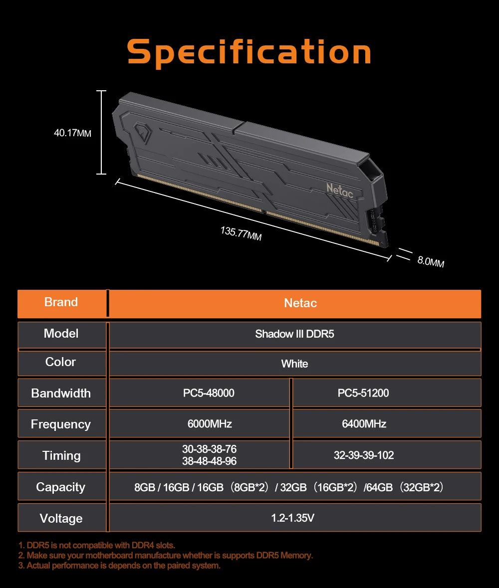 Netac Ddr5 32gb 16gbx2 Memoria Ram Ddr5 4800mhz