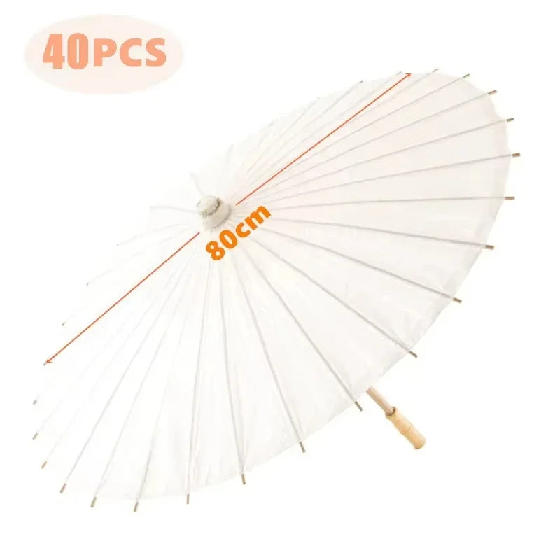 White Wedding Paper Umbrellas 60/80cm Chinese Wooden Handle