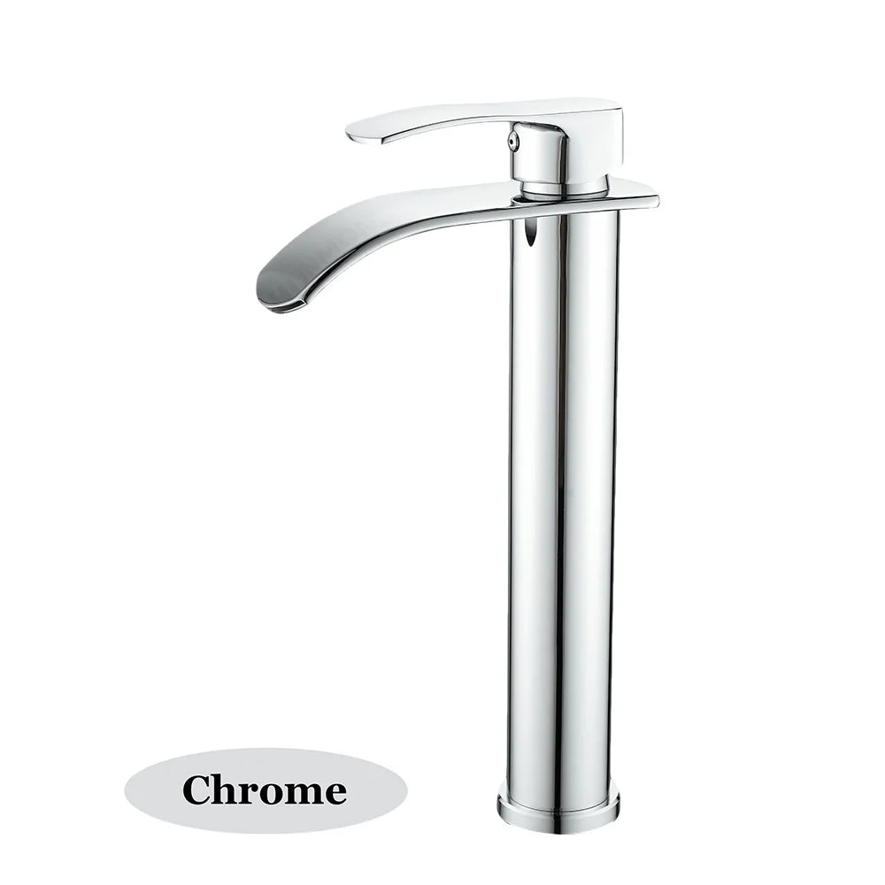 Tall Short Brass Waterfall Faucet Bathroom Sink Faucet