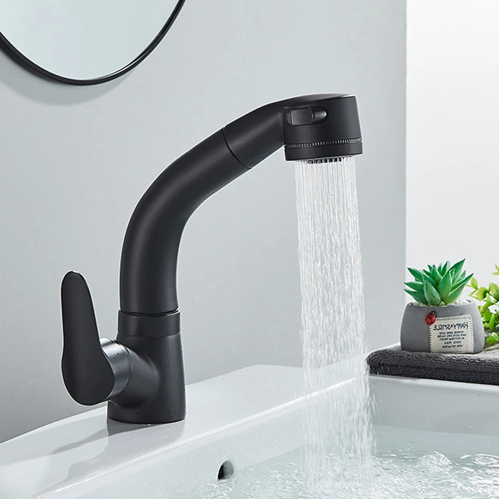 White Pull Out Bathroom Sink Faucet Cold Water