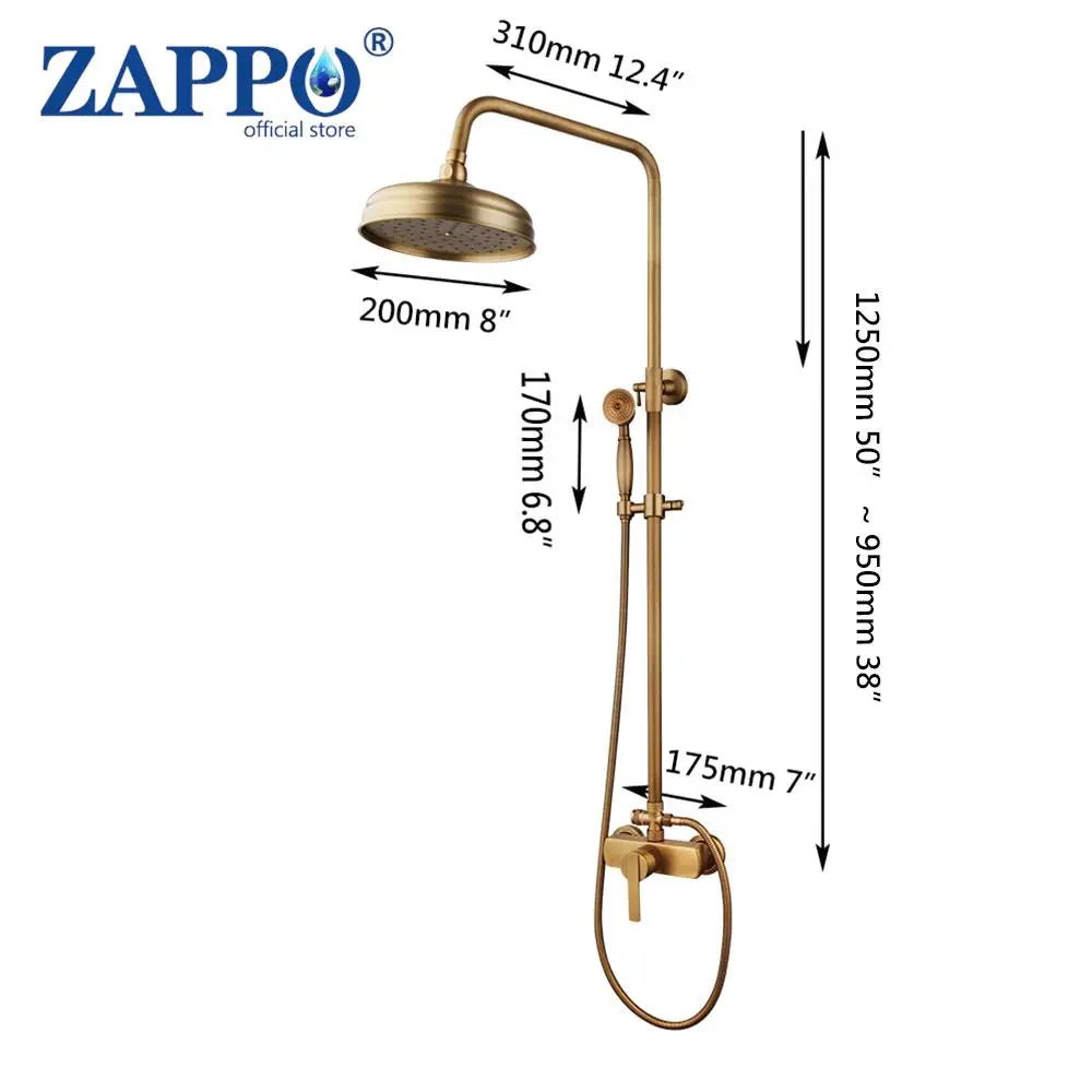 Zappo Antique Brass Shower Systerm Flexible Retro Brass