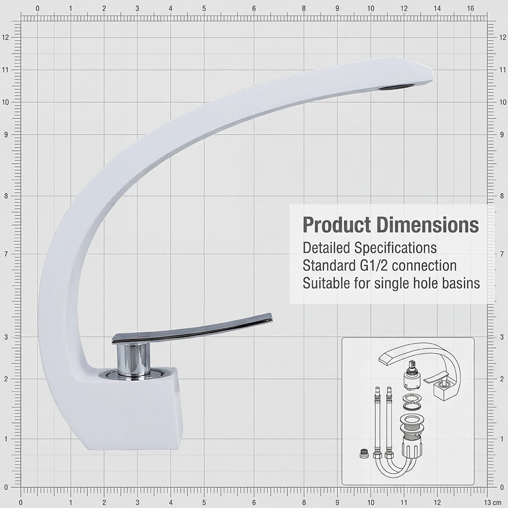 Modern Minimalist Handle White Bathroom Sink Faucet Aluminum