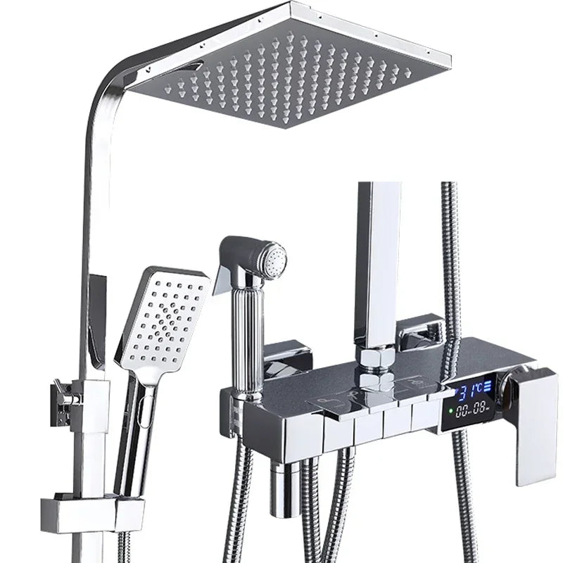 Brushed Gold Piano Digital Shower System Cold Brass