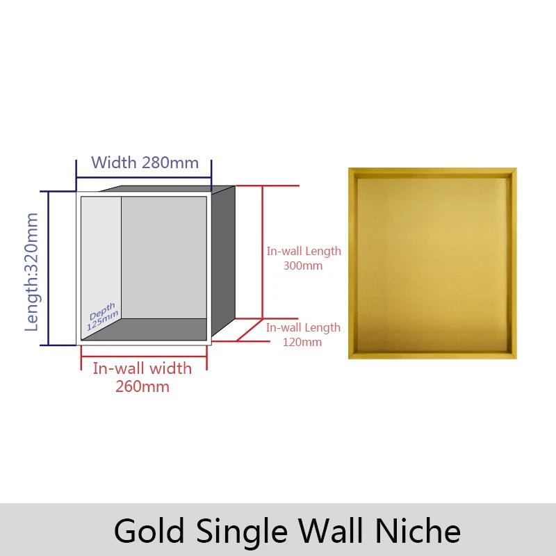 Stainless Steel Recessed Wall Niche Black Gold Bathroom