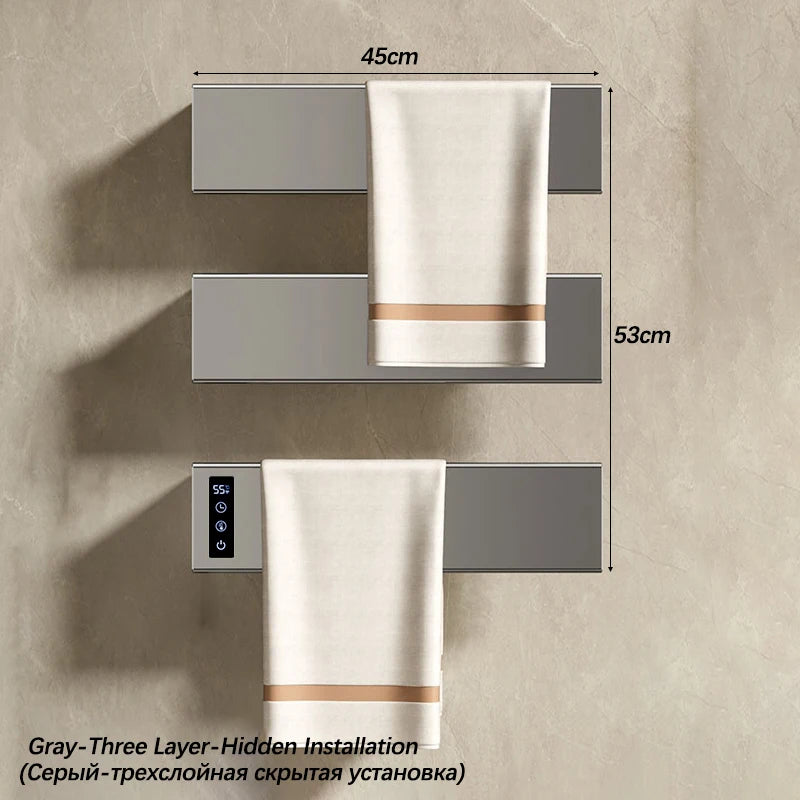 White Electric Heated Towel Rail Smart Temperature Time