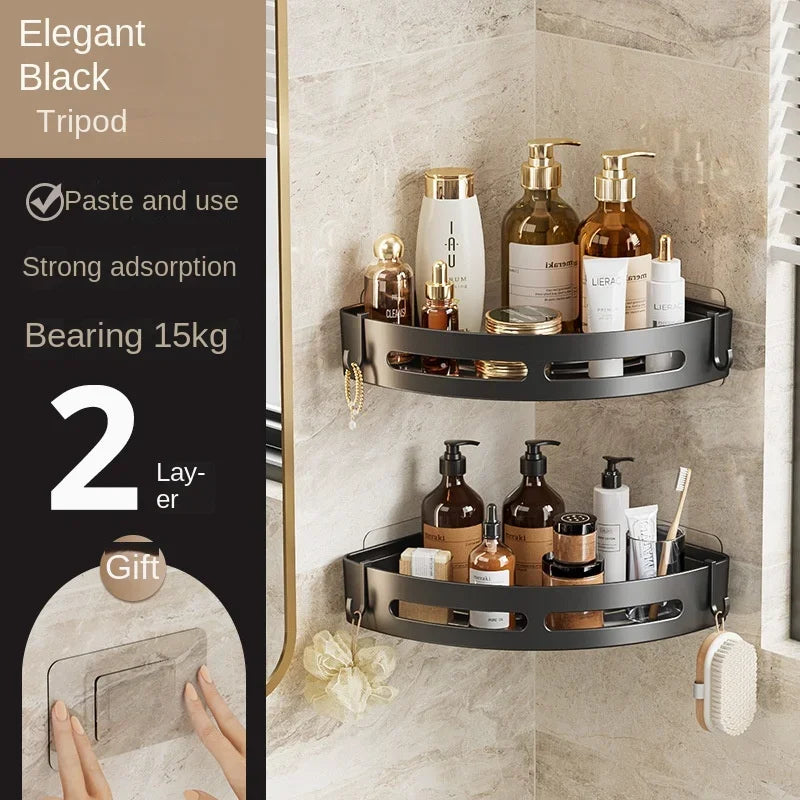 1/2/3pcs Plastic Bathroom Storage Rack Shampoo Holder Adhensive