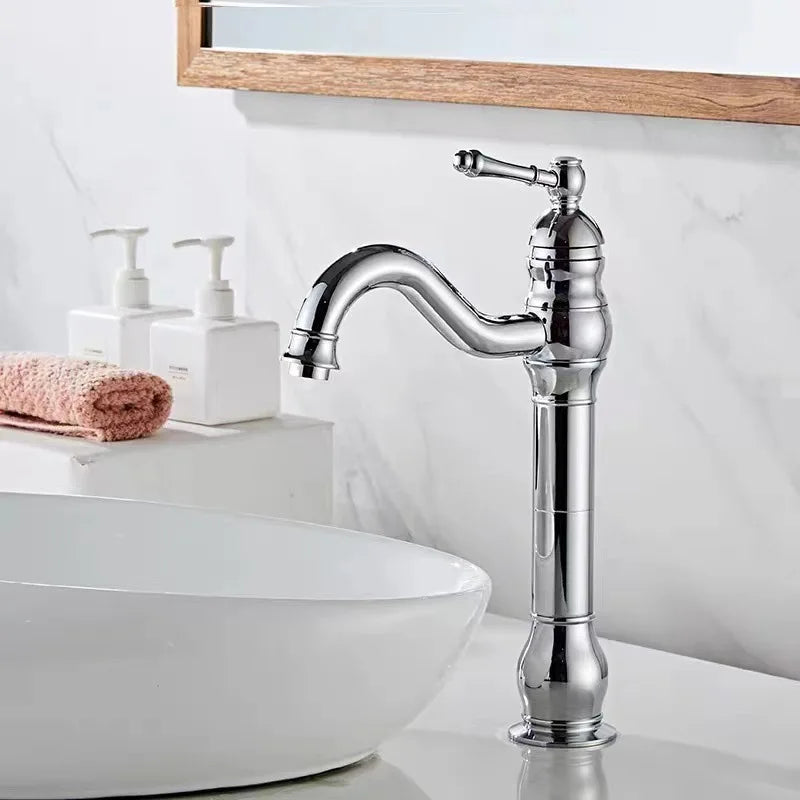 Antique Basin Faucet Brass Handle 360 Rotation Deck