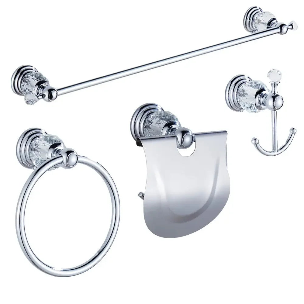 Pieces Chrome Gold Polished Bathroom Sets Brass&Crystal Towel