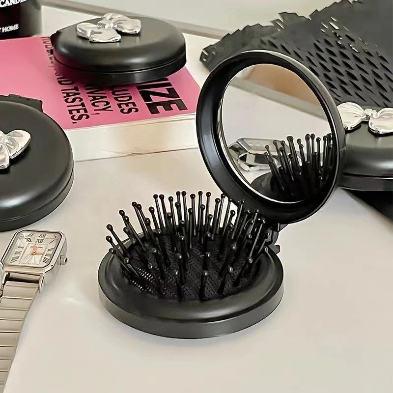 Travel Cute Folding Massage Comb Makeup Mirror Plastic