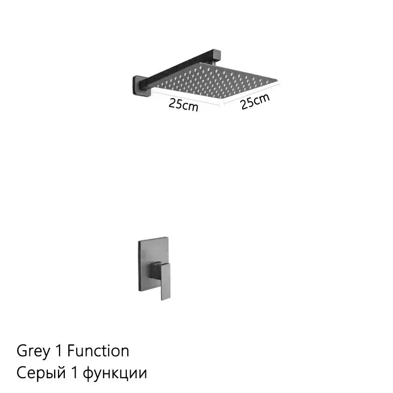 Gray Hidden Shower System Concealed Rainfall Bathroom Shower
