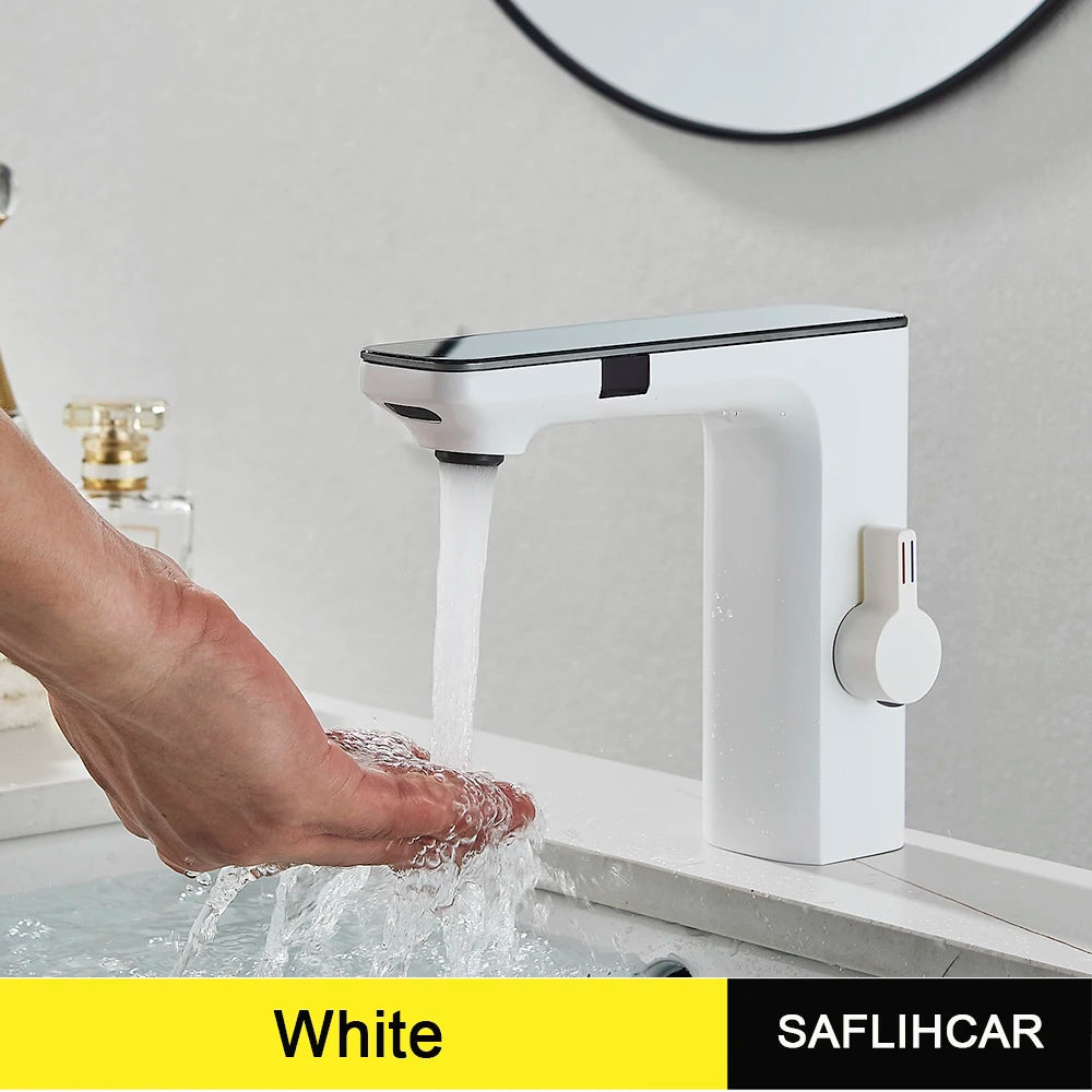 Gray Smart Daul Sensor Bathroom Basin Faucet Cold