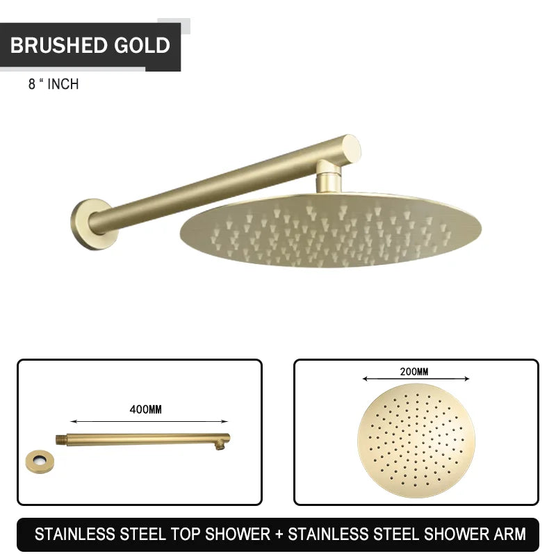 Brushed Gold Black Chrome Grey Overhead Shower Head
