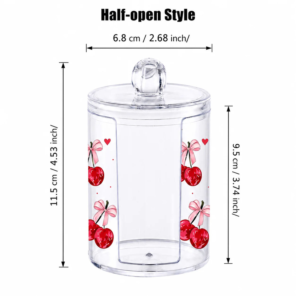 Cherry Print Clear Acrylic Cotton Swab Holder Lid