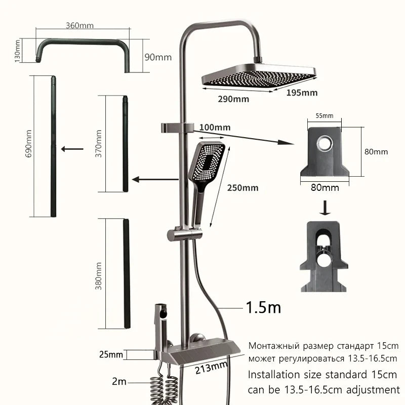 Gray Bathroom Shower Piano Key Abs Anti-Rust Shower