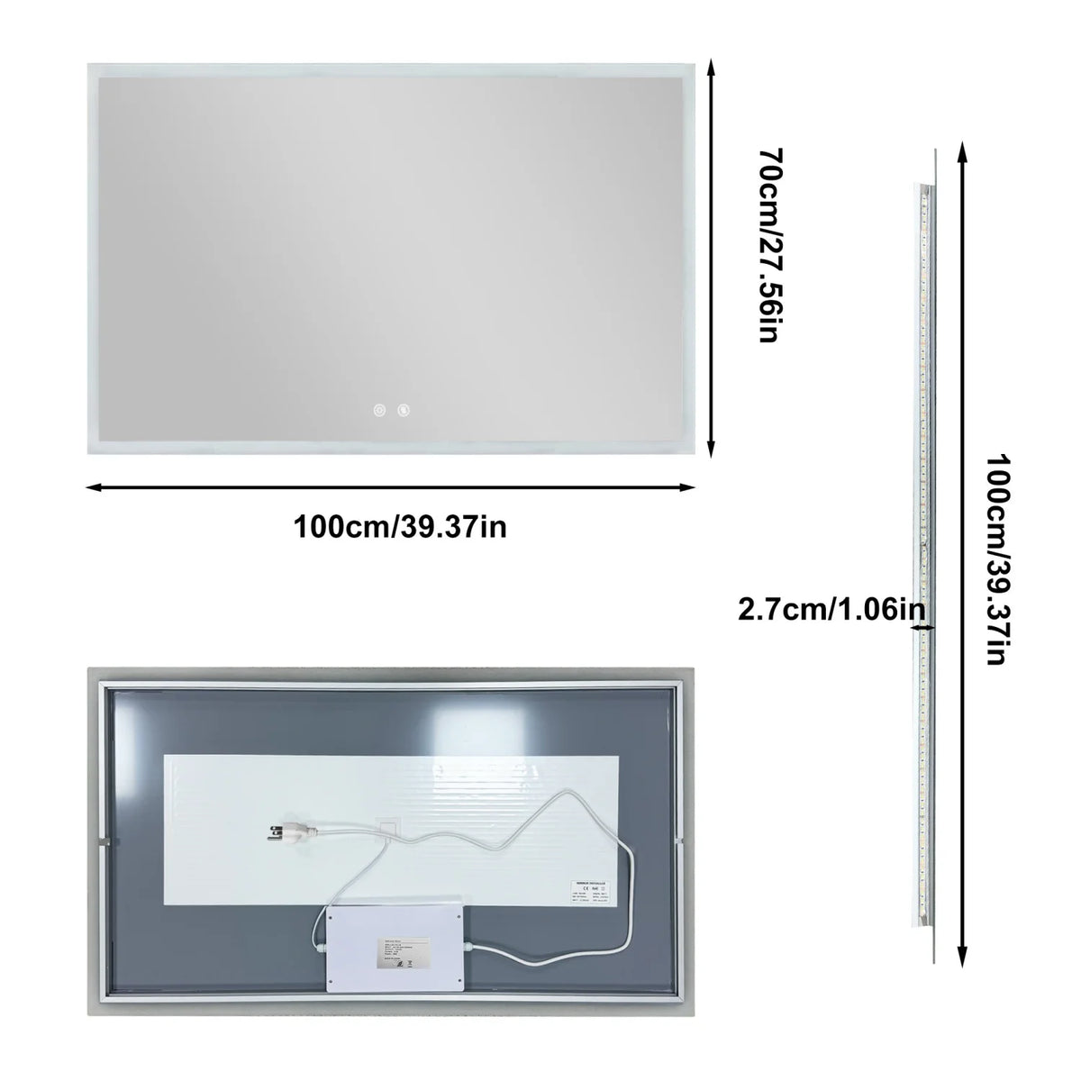 100/120cm Rectangular Led Bathroom Mirror Frameless Wall Vanity
