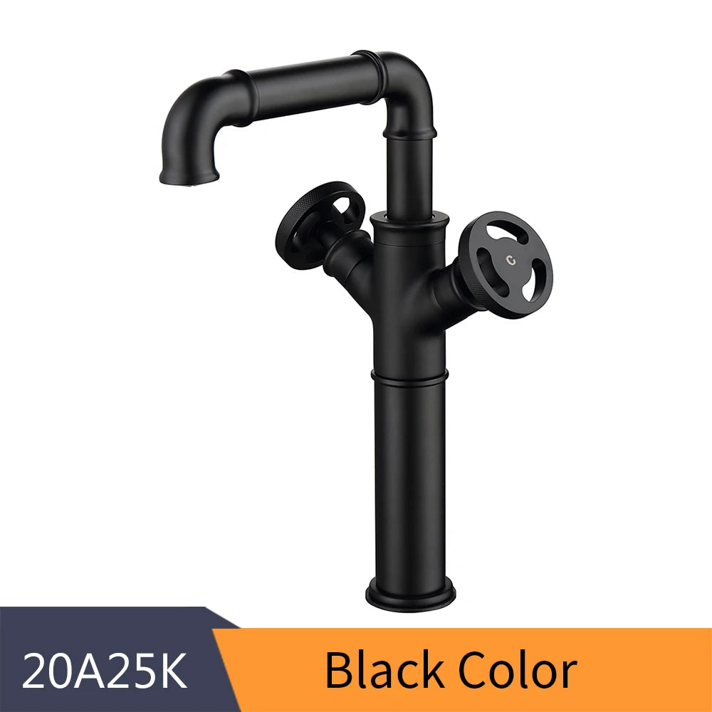 Basin Faucets Retro Industrial Style Matte Black Brass