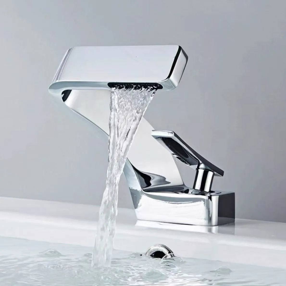 Black Bathroom Basin Taps Handle Waterfall Faucet Solid