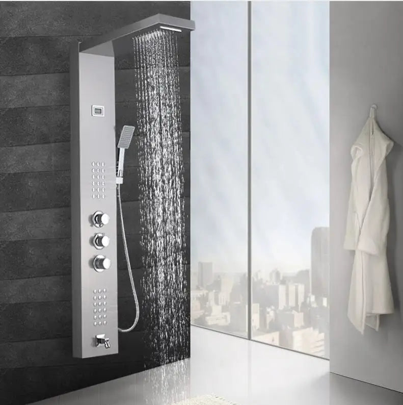 Black/Brushed Bathroom Shower Faucet Led Rainfall Head Shower