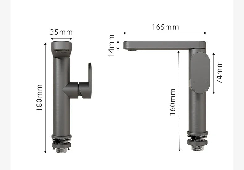 360 Rotation Bathroom Basin Faucet Grey Aluminum Washbasin