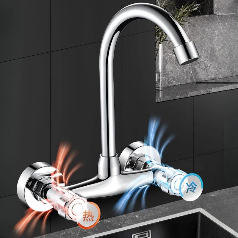 Wall Mounted Mixer Tap Double Handle Faucet Cold