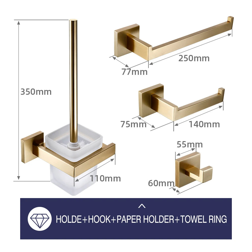 Brushed Gold Bathroom Toilet Brush Holder Toilet Paper