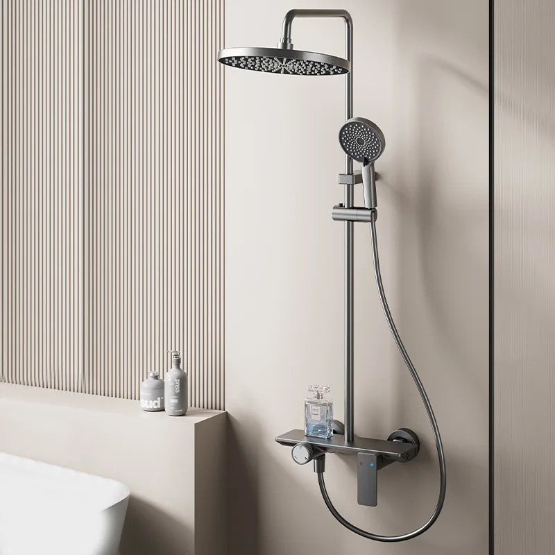 Restrooms Gunmetal Gray Aluminum Shower System Rotary Knob