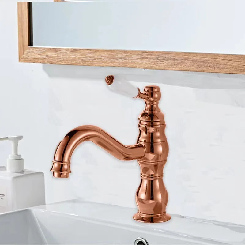 Antique Brass Basin Faucet 360 Rotation Handle Deck