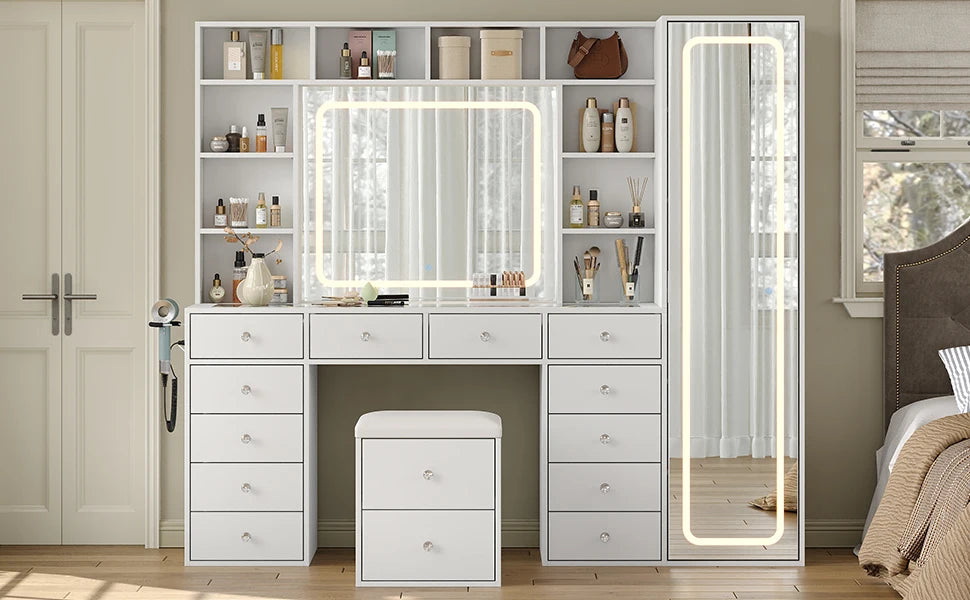 Large Capacity Makeup Vanity Table Led Lighted Mirror