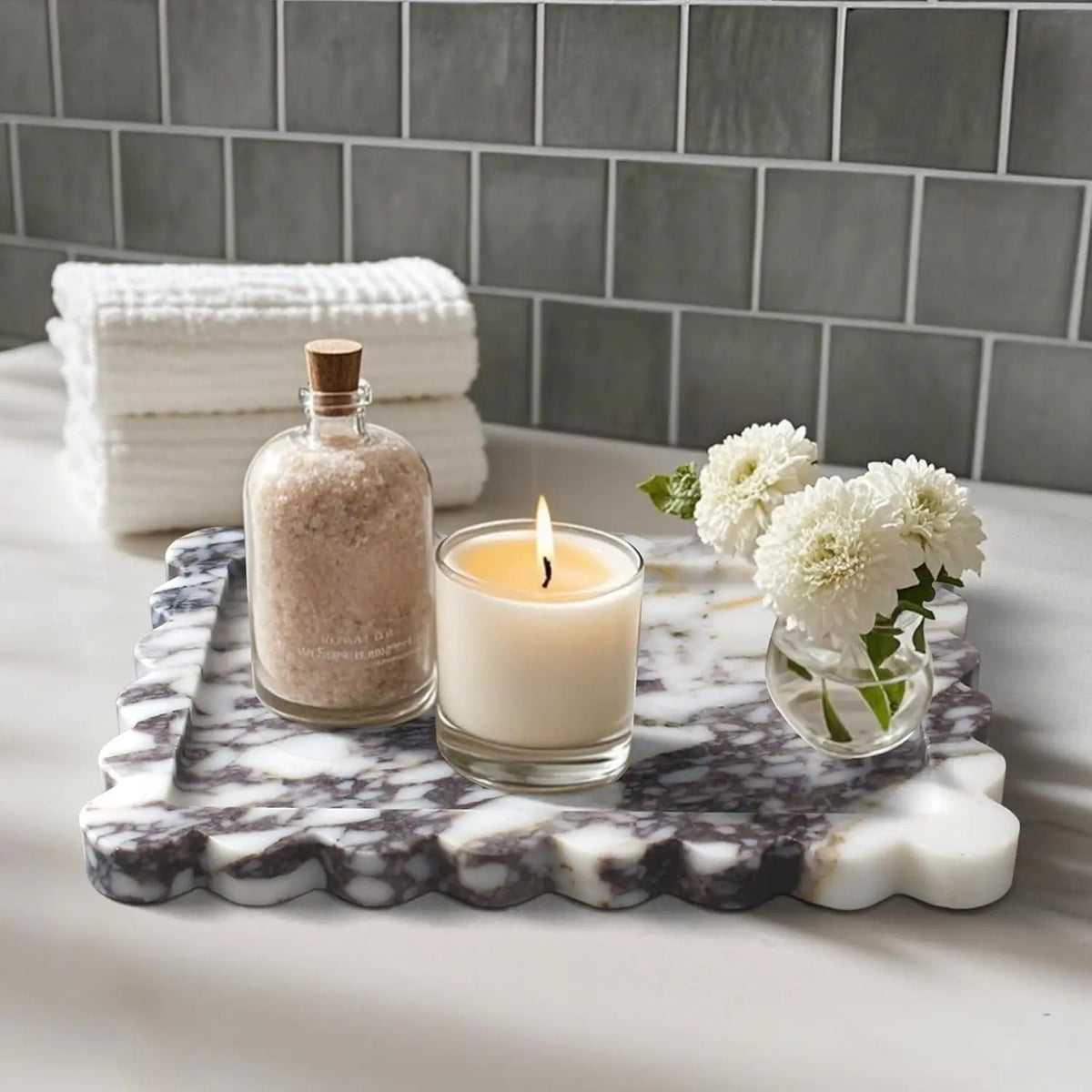 Calacatta Viola Scalloped Marble Tray Natural Marble Stone