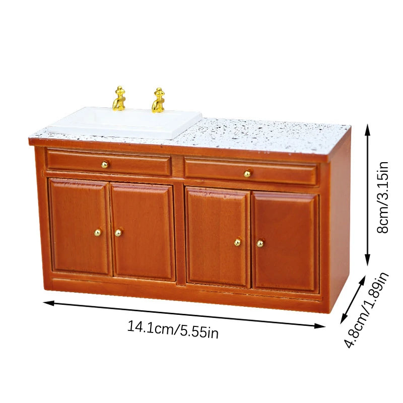 Dollhouse Miniature Retro Wood Cabinet Cupboard Sink Cabinet