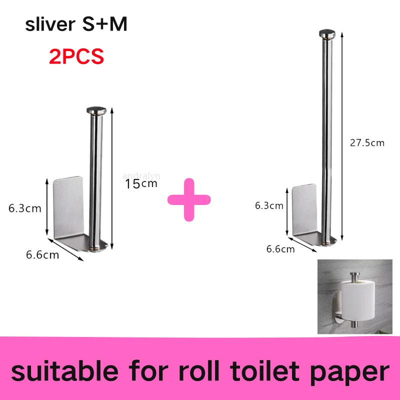 Adhesive Toilet Paper Holder Wall Mount Bathroom Silver