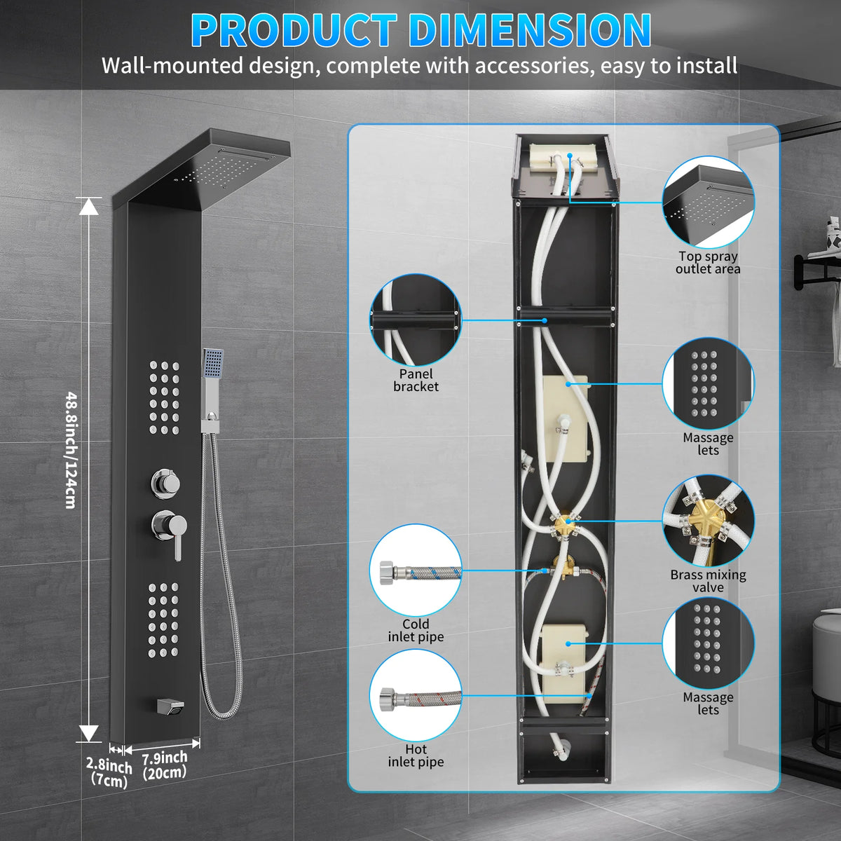 Function Shower Column Panel Stainless Steel Rain Massage