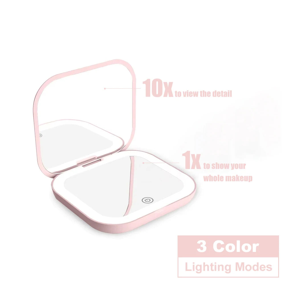 Compact Mirror Lights 1x/2x Magnification Folding Handheld Small