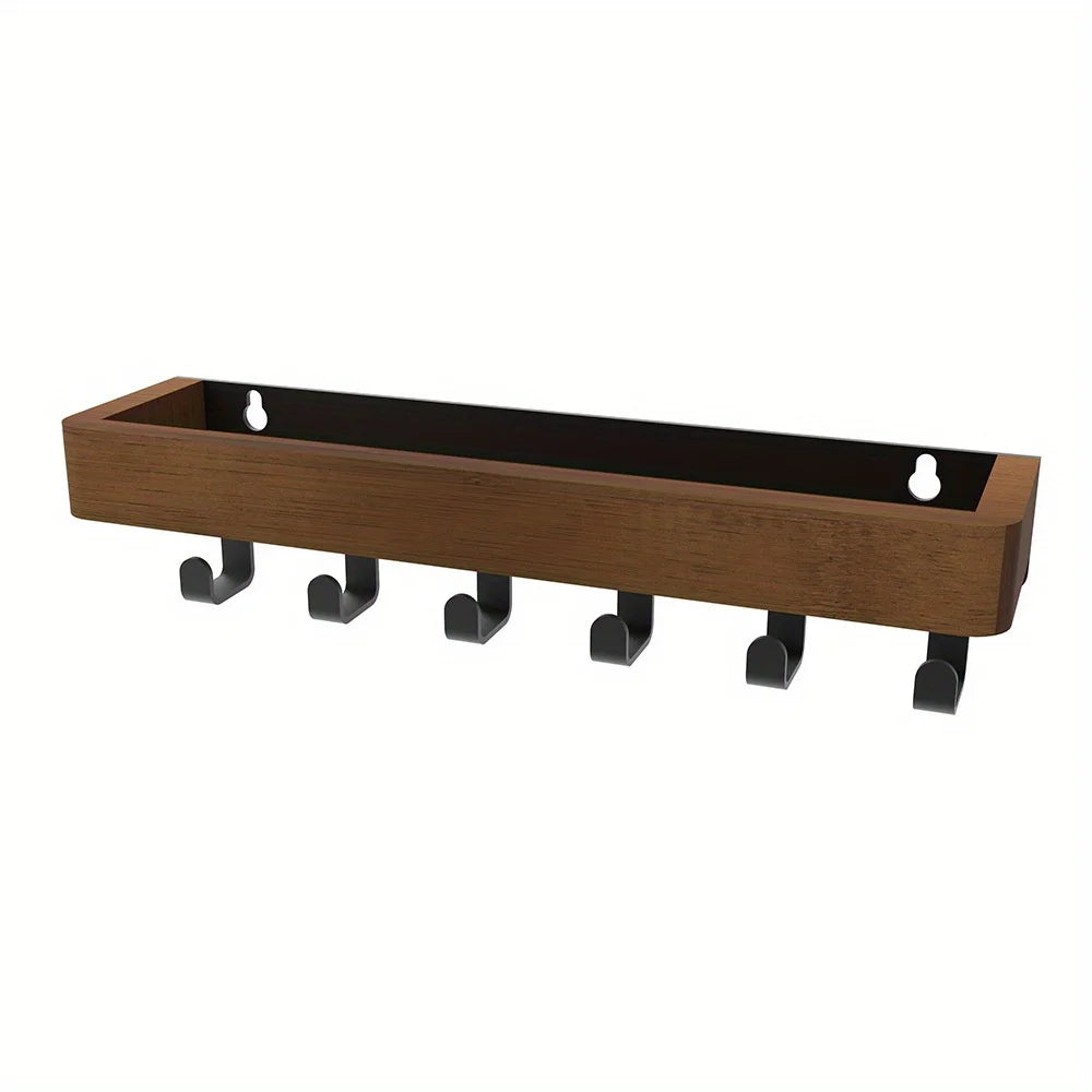Rustic Wooden Floating Shelf Hooks Shower Caddy Key