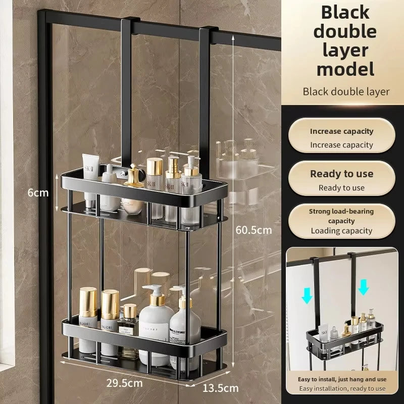 1pc 2-Tier Hanging Shower Caddy Over Door Bathroom