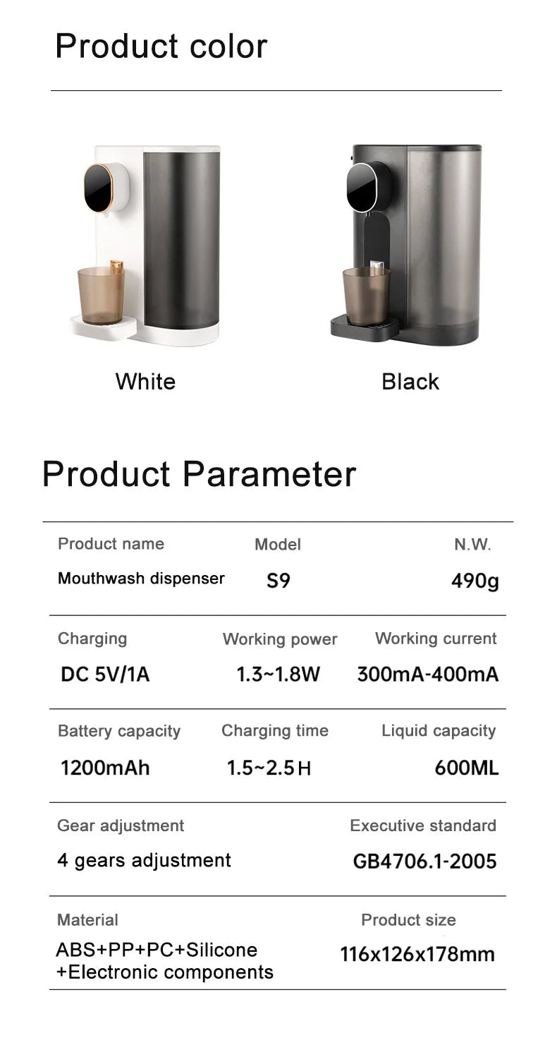 600ml Automatic Mouthwash Dispenser Induction Usb Rechargeable