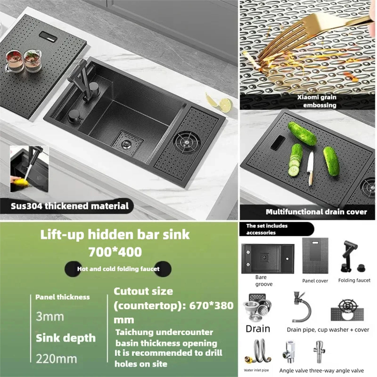 Cup Washer Hidden Bar Sinks Lid Multifunctionalstainless Steel