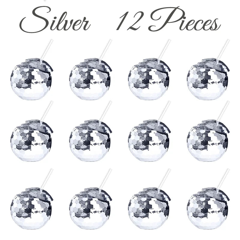 6-48pcs Disco Ball Cups Lids Staws Disco 70s