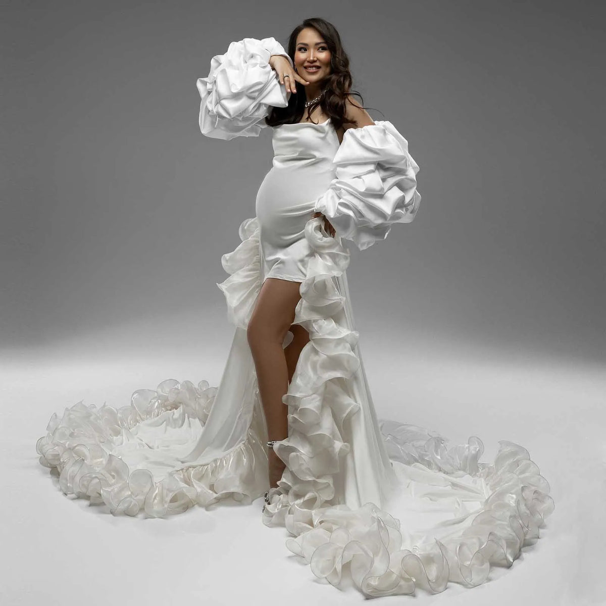 Elegance Off White Maternity Dress Photoshoot Pieces Detachable