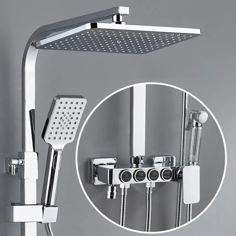 Luxury Thermostatic Bathroom Shower System White Gold Brass