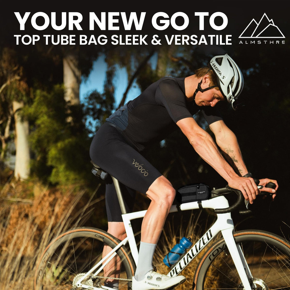 ALMSTHRE Top Tube Bag, Waterproof Zipper, Bolts or Strap Mount, Midnight Black 5